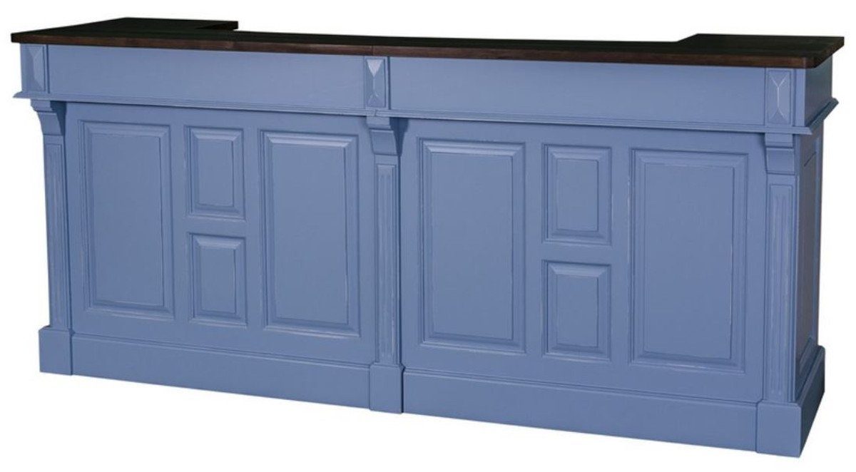 Casa Padrino Barschrank Landhausstil Thekenschrank Blau / Schwarz 240 x 65 x H. 107 cm - Ladentheke im Landhausstil