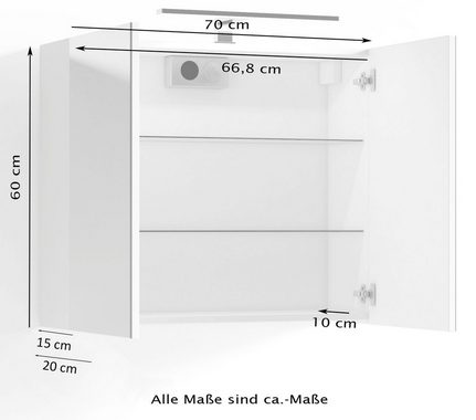 byLIVING Spiegelschrank Spree Breite 70 cm, 2-türig, mit LED Beleuchtung und Schalter-/Steckdosenbox