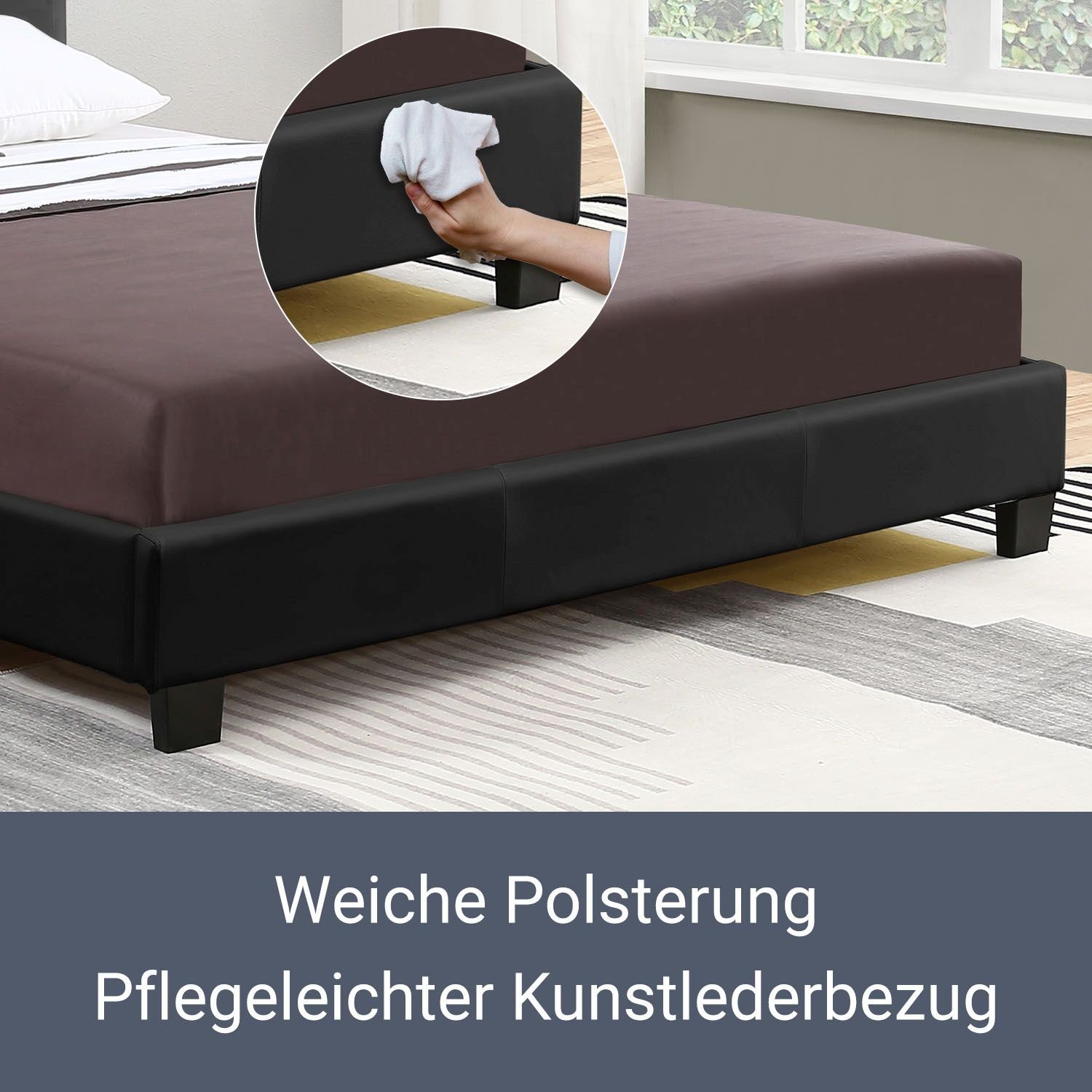 Juskys Polsterbett Verona, 120x200 cm, LED-Licht, weiches Kopfteil, inkl. Kaltschaummatratze