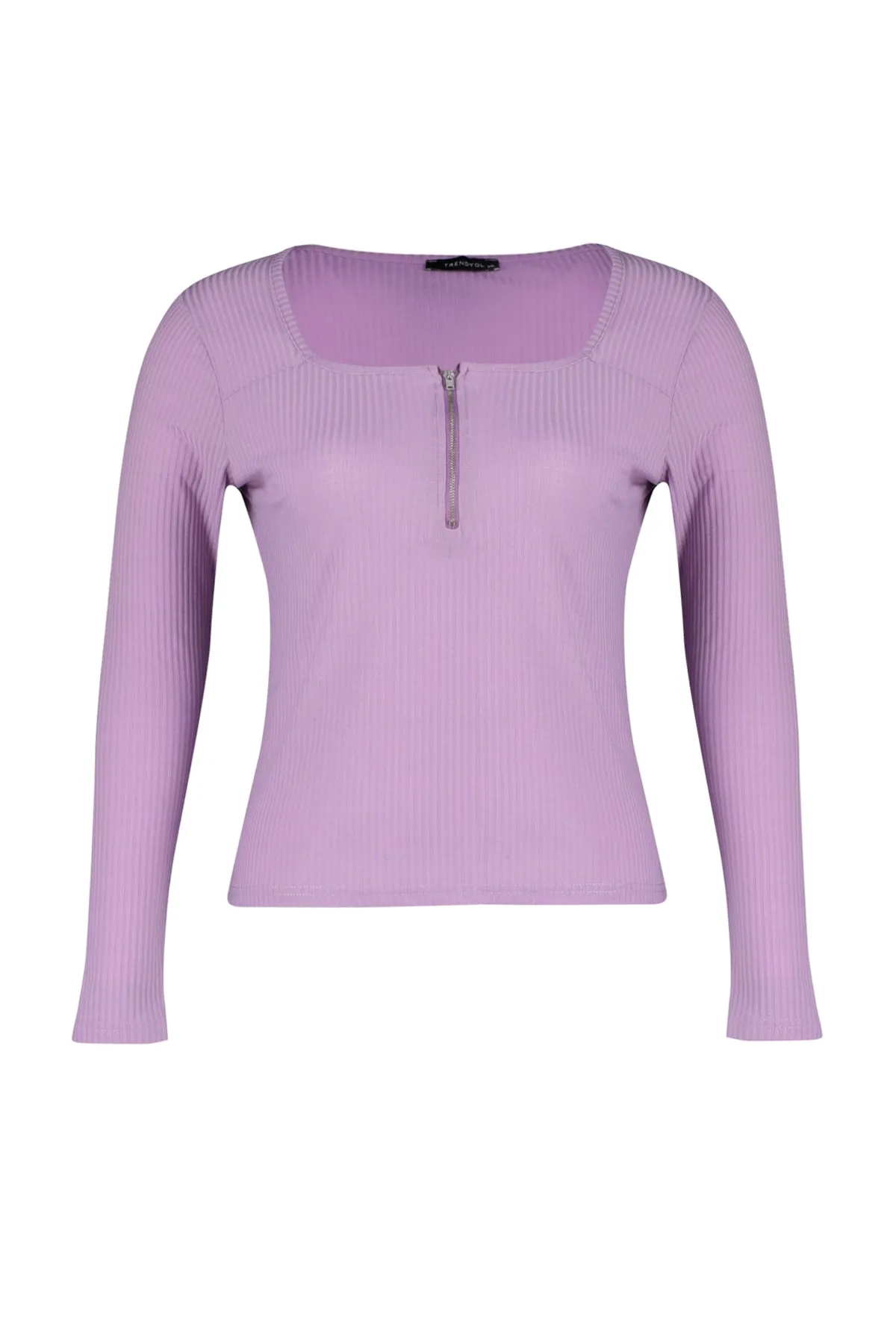 Trendyol Curve  Lila Strickbluse mit quadratischem Kragen und Reißverschluss TBBSS22AF0027