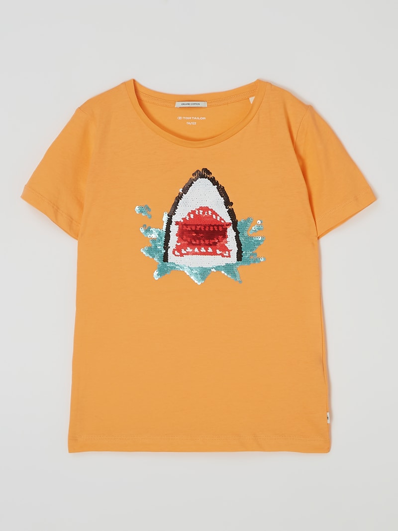 T-Shirt mit Wendepailletten in orange