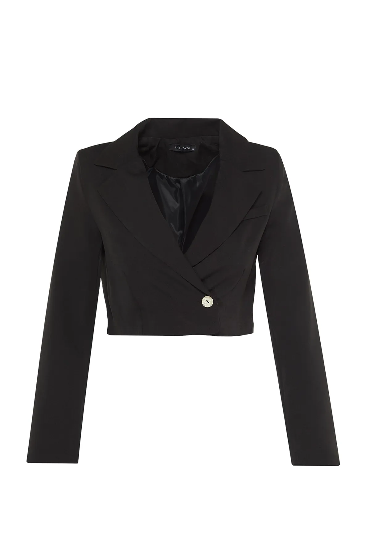 Trendyol Collection  Schwarze, kurze, gefütterte Blazerjacke aus Webstoff TWOAW22CE0086
