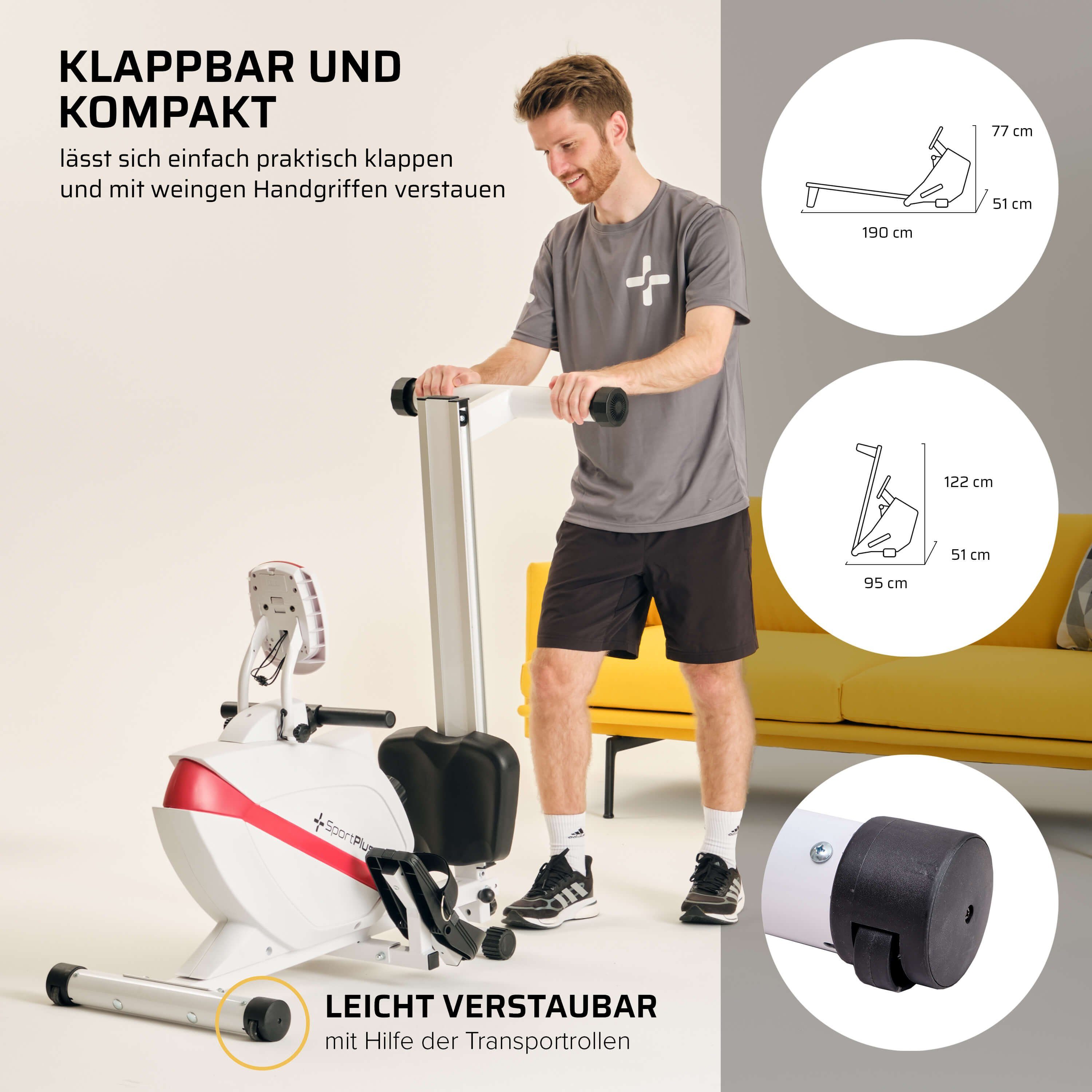 SportPlus Rudergerät SP-MR-008, Rudergerät, Rudermaschine klappbar, Magnet, SP-MR-008