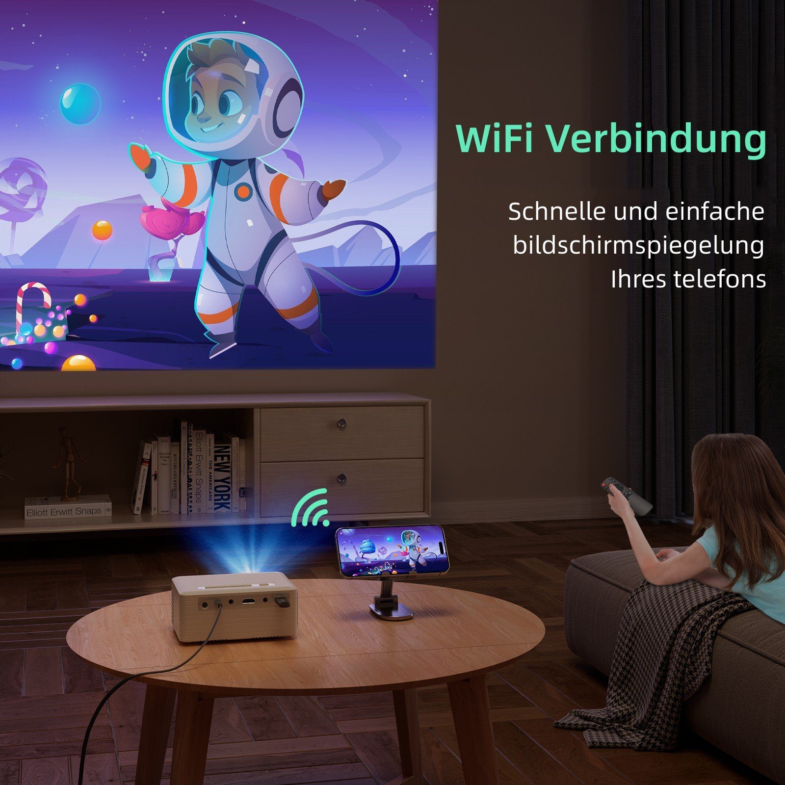 Yoton LCD-Beamer (1280 x 720 px, 5000:1, 5500 lm, 5.1 Bluetooth, WiFi Verbindung)