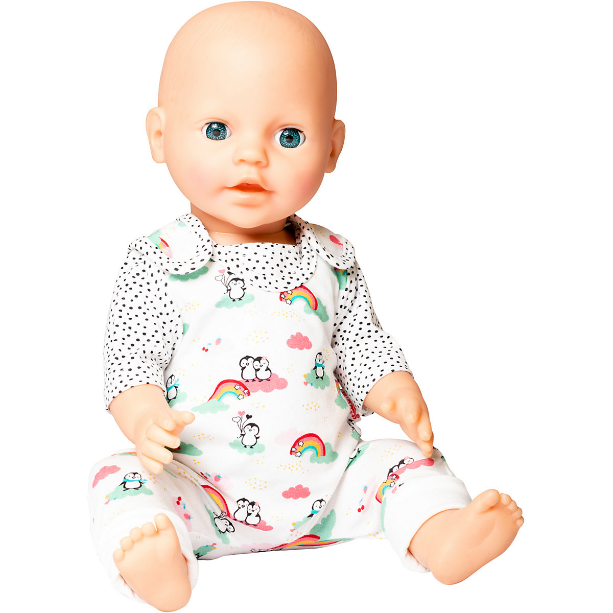 Puppen-Strampler mit T-Shirt Pinguin Pünktchen, Gr. 28-35 cm