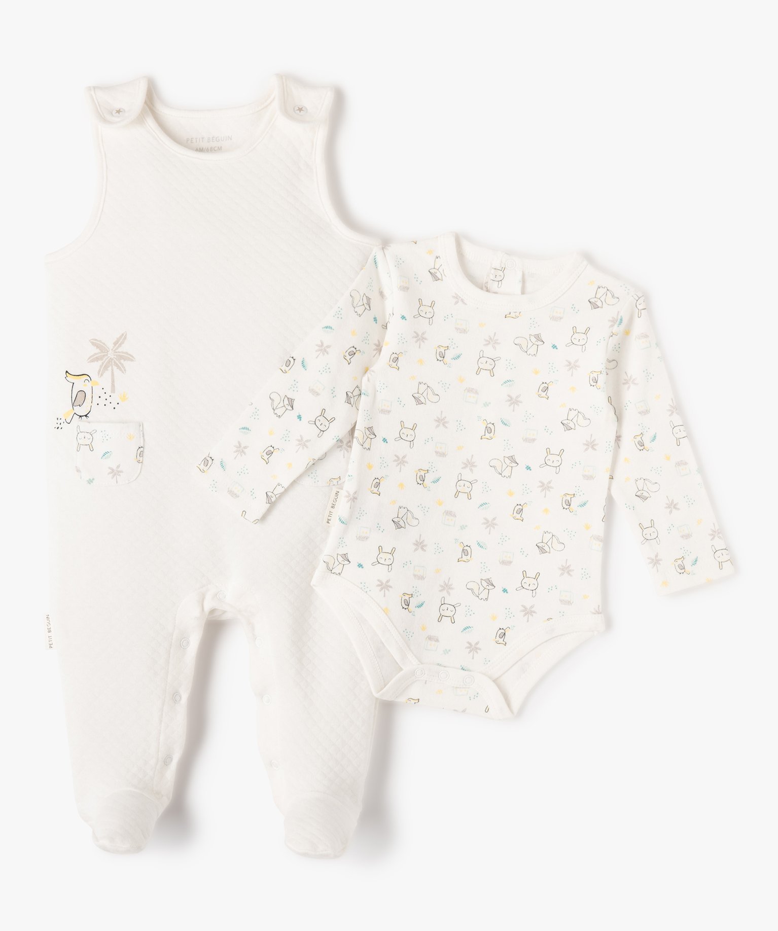 Ensemble bébé 2 pièces : body manches longues + combinais... blanc | GEMO