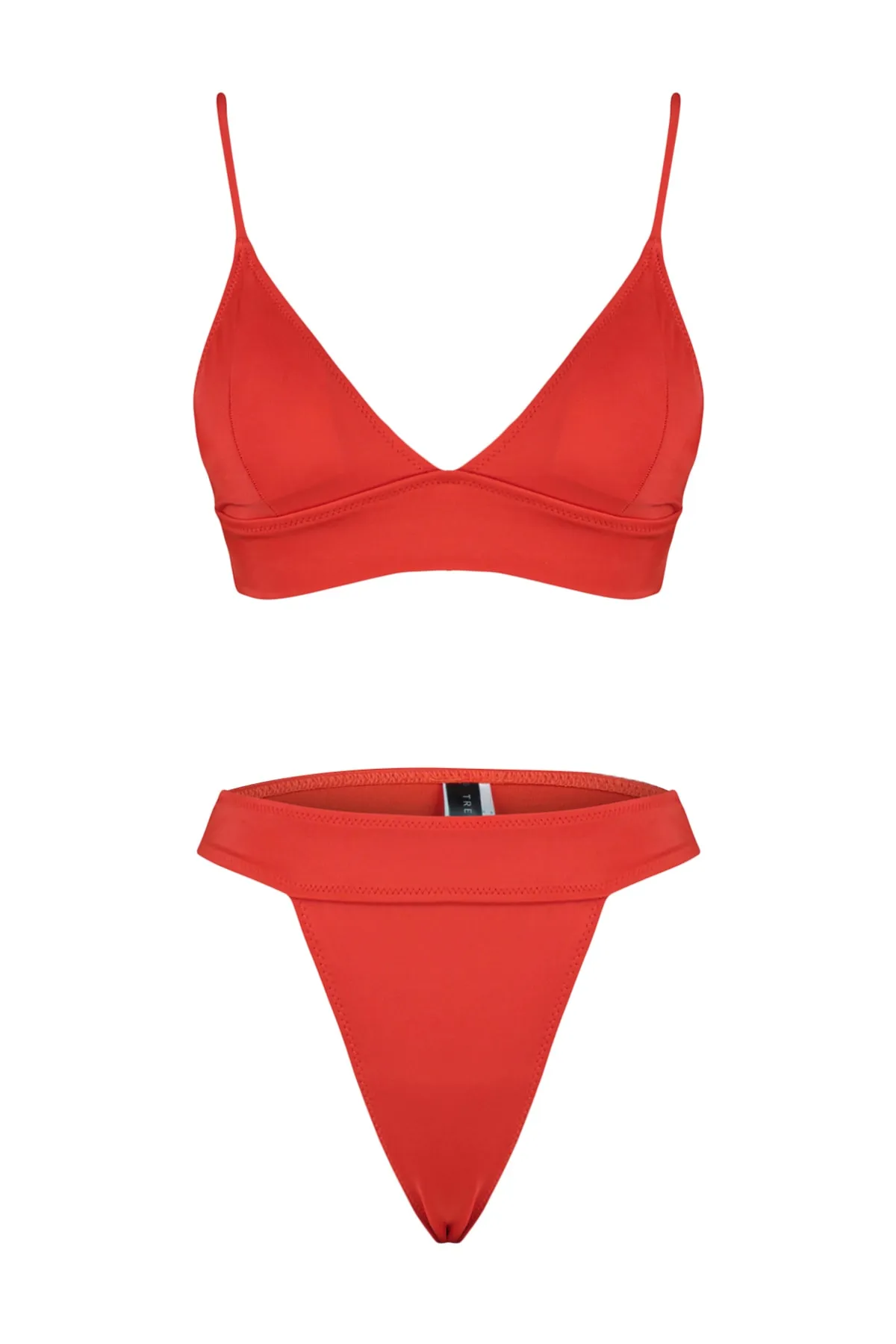 Trendyol Collection  Rotes, dreieckiges, strukturiertes Bikini-Set mit hohem Beinausschnitt TBESS23BT00069