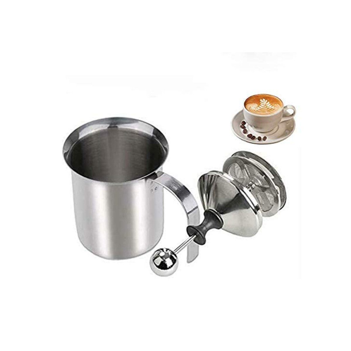 ZmdecQna Milchaufschäumer Milchschäumer mit griff Latteo,Silber,Double Mesh,Manuell