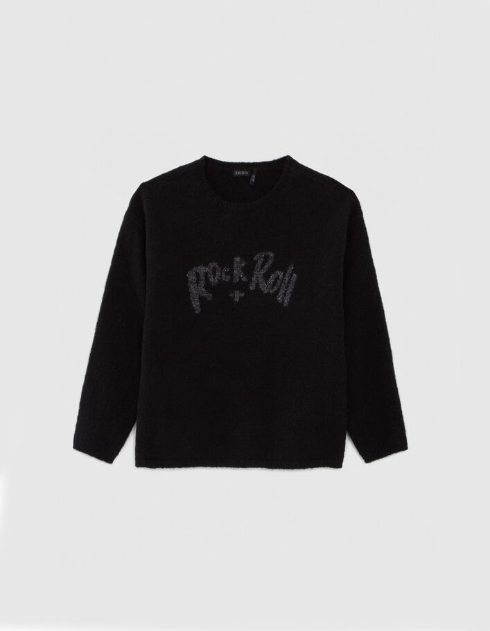 Pull noir tricot Intarsia message fille