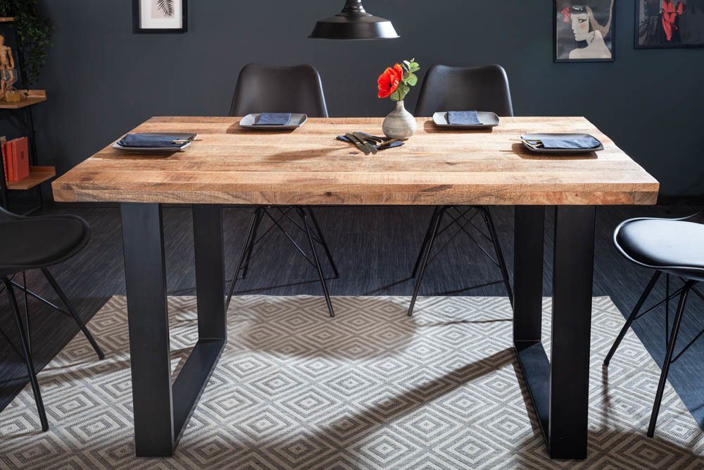 riess-ambiente Esstisch IRON CRAFT 120cm natur / schwarz (Einzelartikel, 1-St), Massivholz · Mangoholz · Eisen · Kufen-Gestell · Industrial Design
