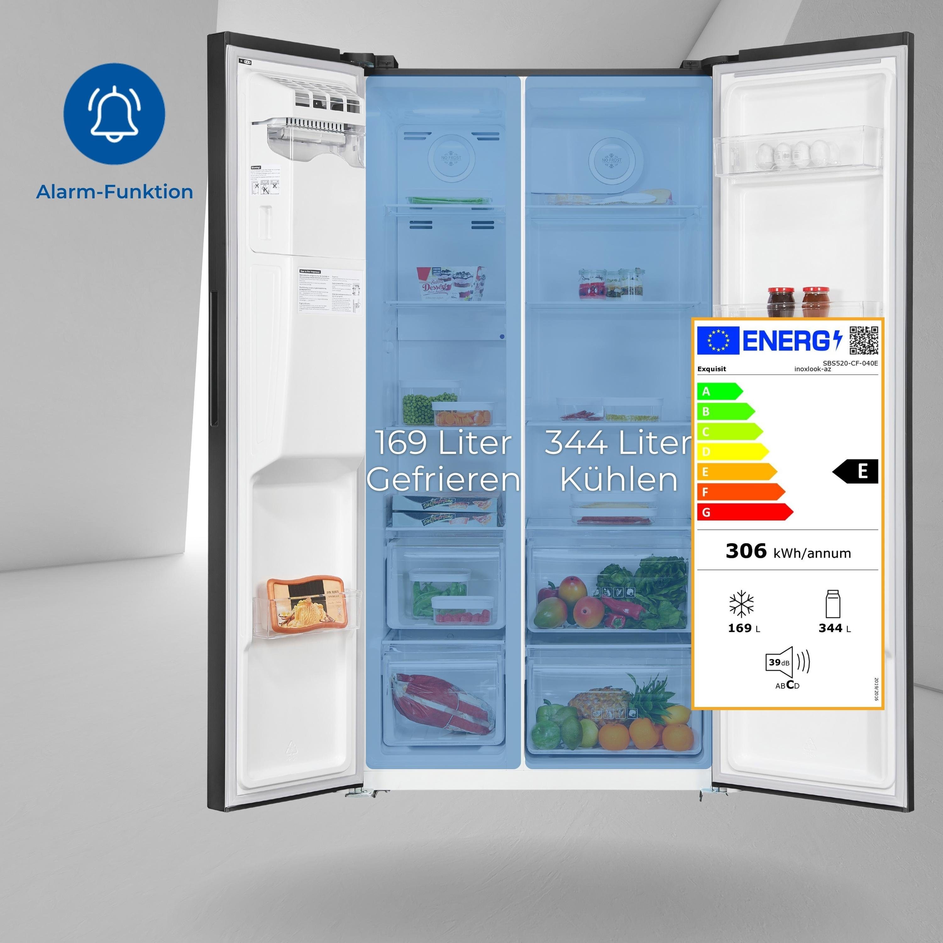 exquisit Side-by-Side SBS520-CF-040E, 177.5 cm hoch, 91 cm breit, Festwasseranschluss, NoFrost, Inverter Kompressor