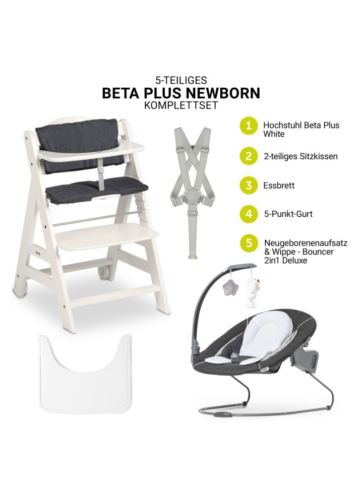 Hauck Beta Plus White 5-tlg. Newborn Set - Hochstuhl   2in1 in weiss,grau günstig kaufen onesize