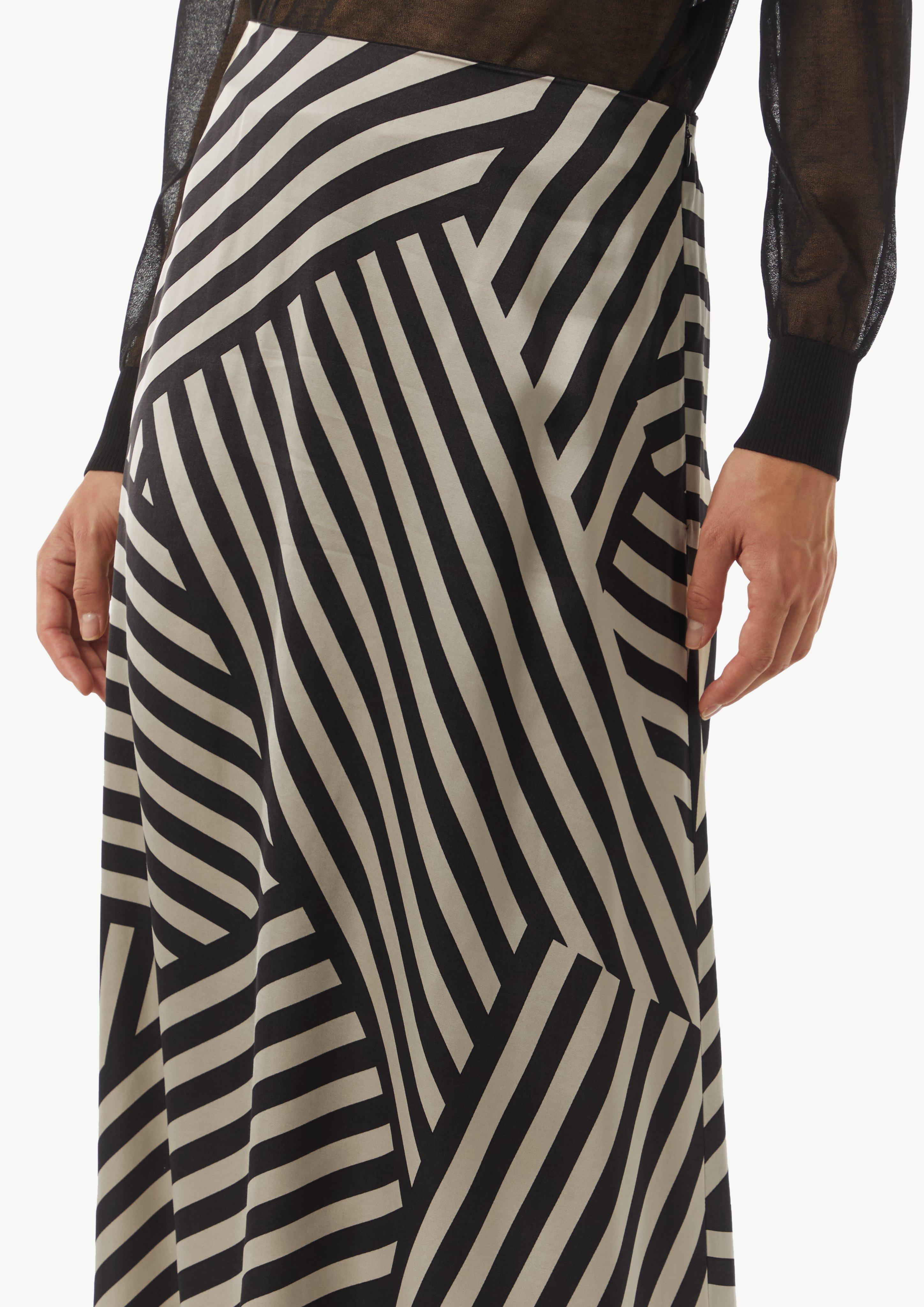Satin-Rock mit asymmetrischem Streifen-Print - schwarz