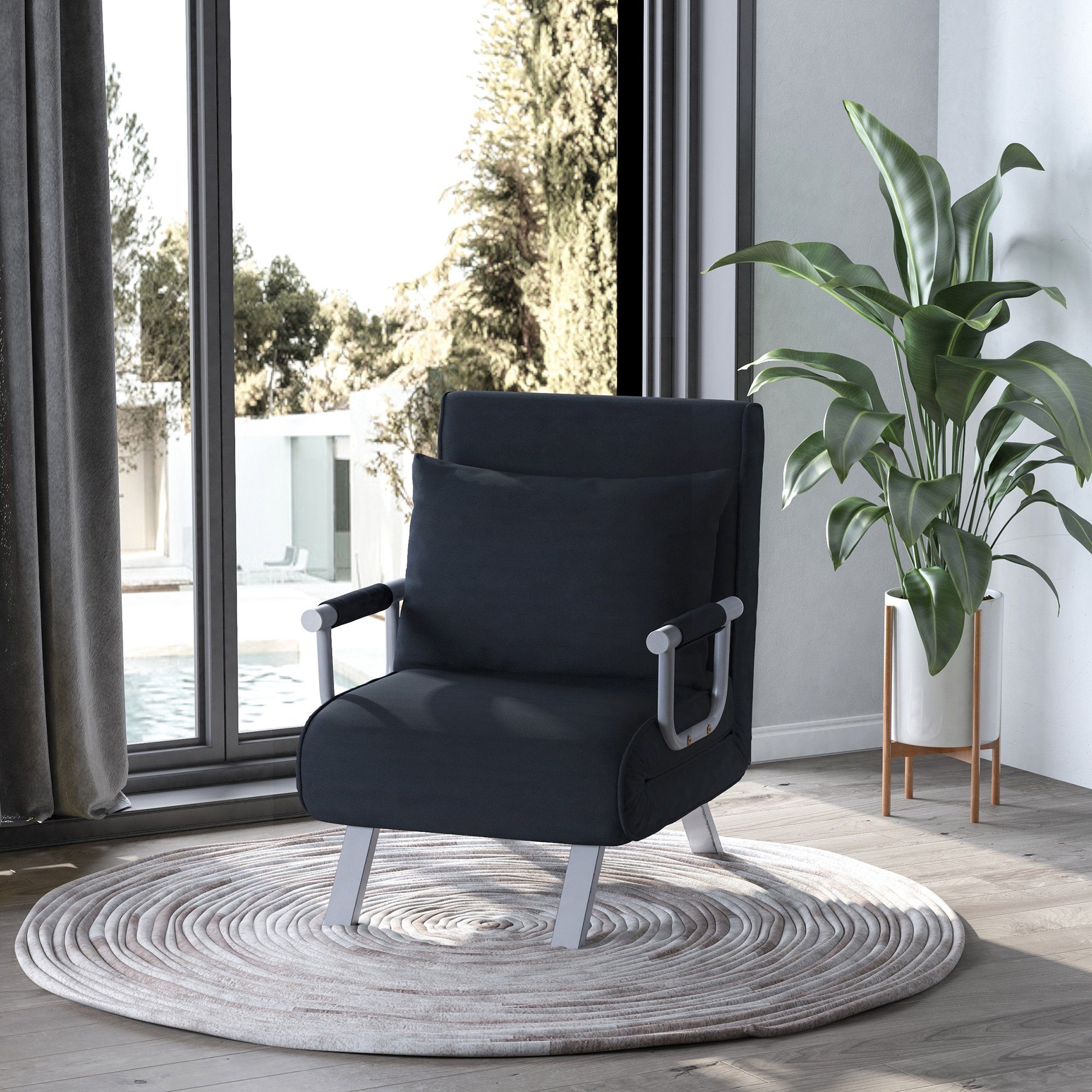 HOMCOM Sessel Schlafsessel mit Armlehne 2-in-1 Gästebett (Klappbett, 1-St., Schlafsofa), verstellbare Rückenlehne