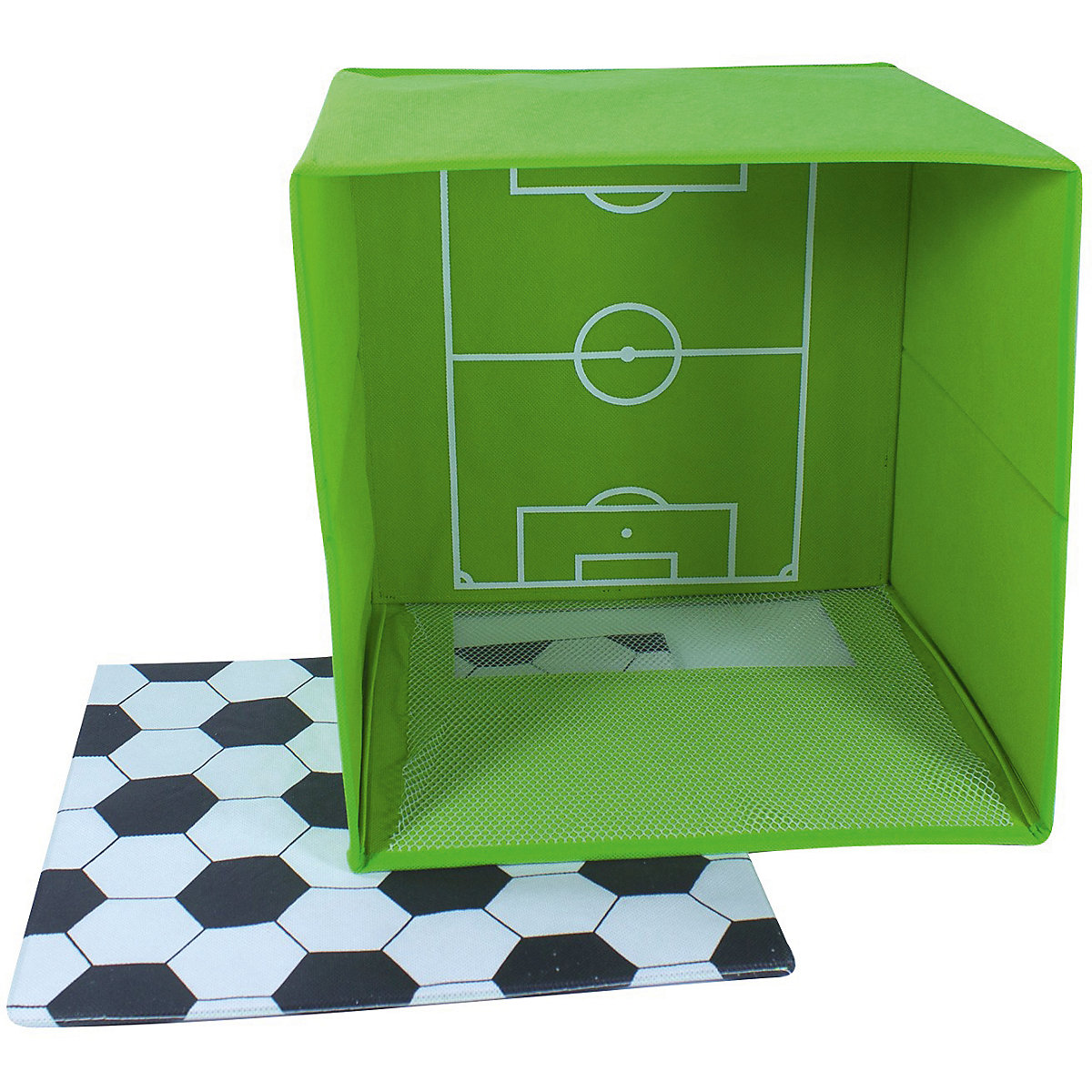 Aufbewahrungsbox Fußball, mit Sichtfenster Tornetz, 30 x 30 x 30 cm