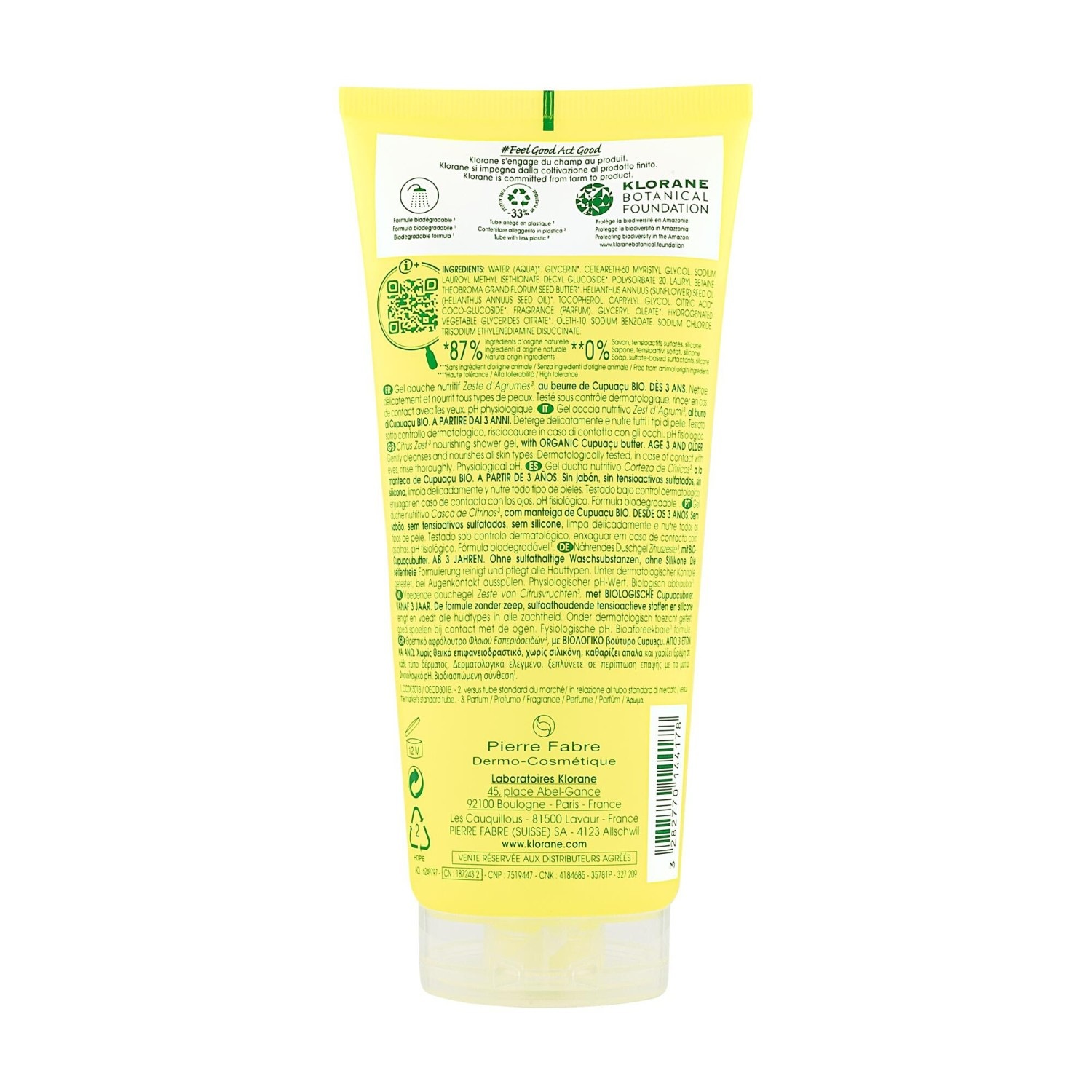 Klorane Organiczny żel pod prysznic Cupuaçu — skórka cytrusowa