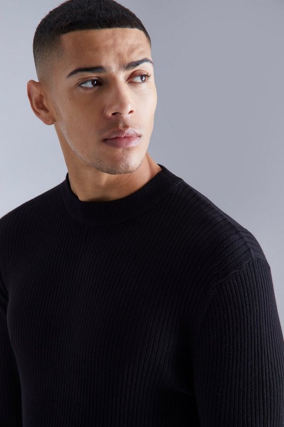 Recycelter gerippter Rollkragenpullover