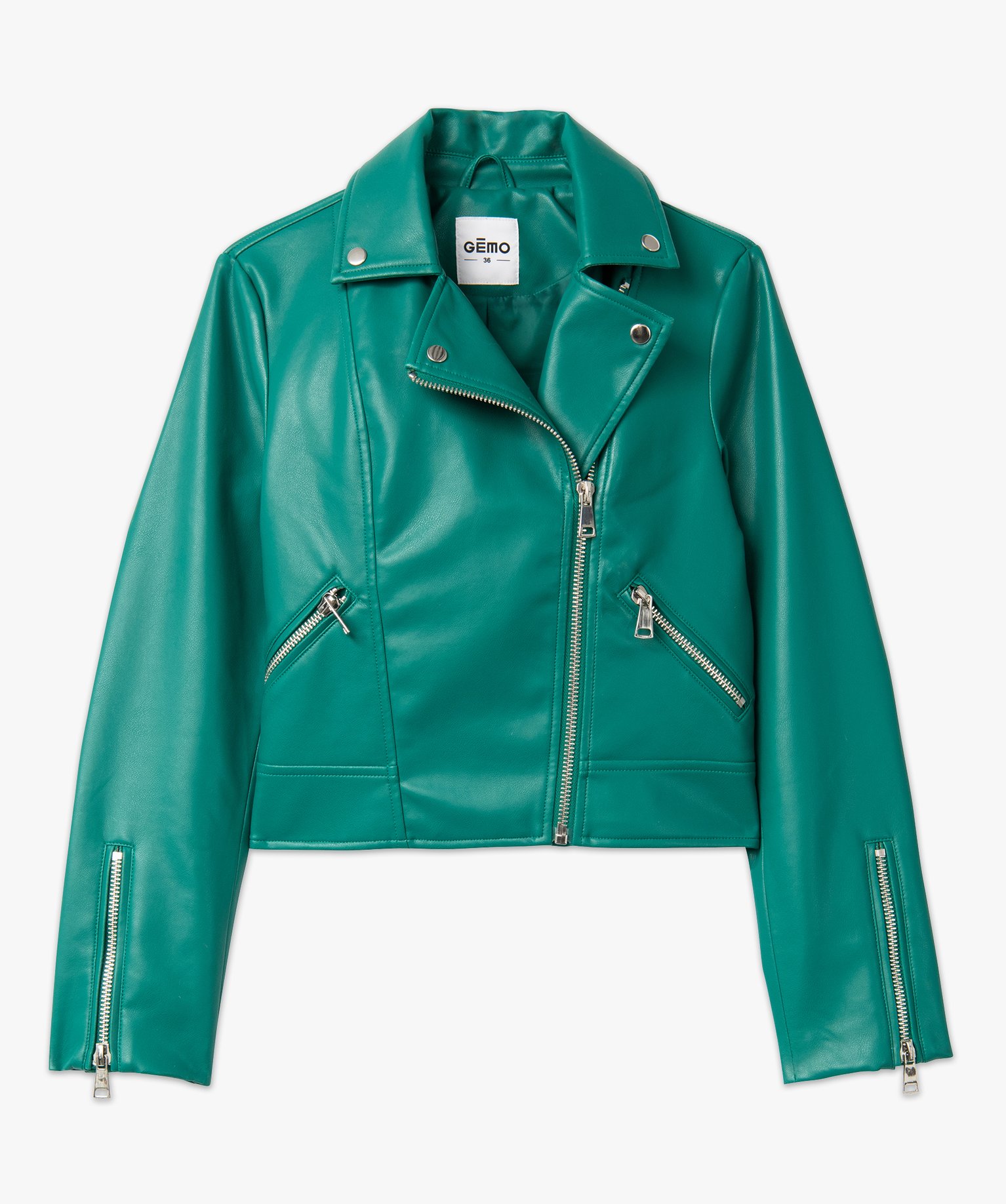 Blouson biker en synthétique imitation cuir femme vert | GEMO