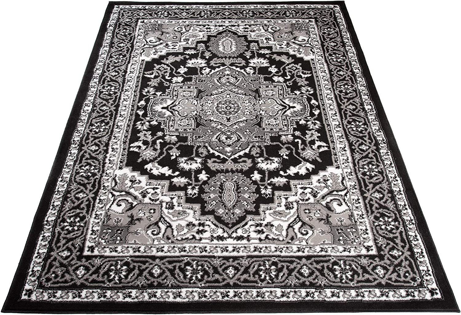 Orientteppich DY-EUFRAT-Q011A-BLACK, Mazovia, 70x140, Orientalisch, Blumenmuster, Klassisch, Kurzflor, Gemustert