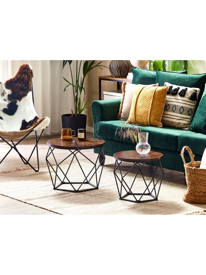 Beliani 2er-Set Couchtisch BRUNI in Schwarz/Dunkler Holzfarbton günstig kaufen onesize