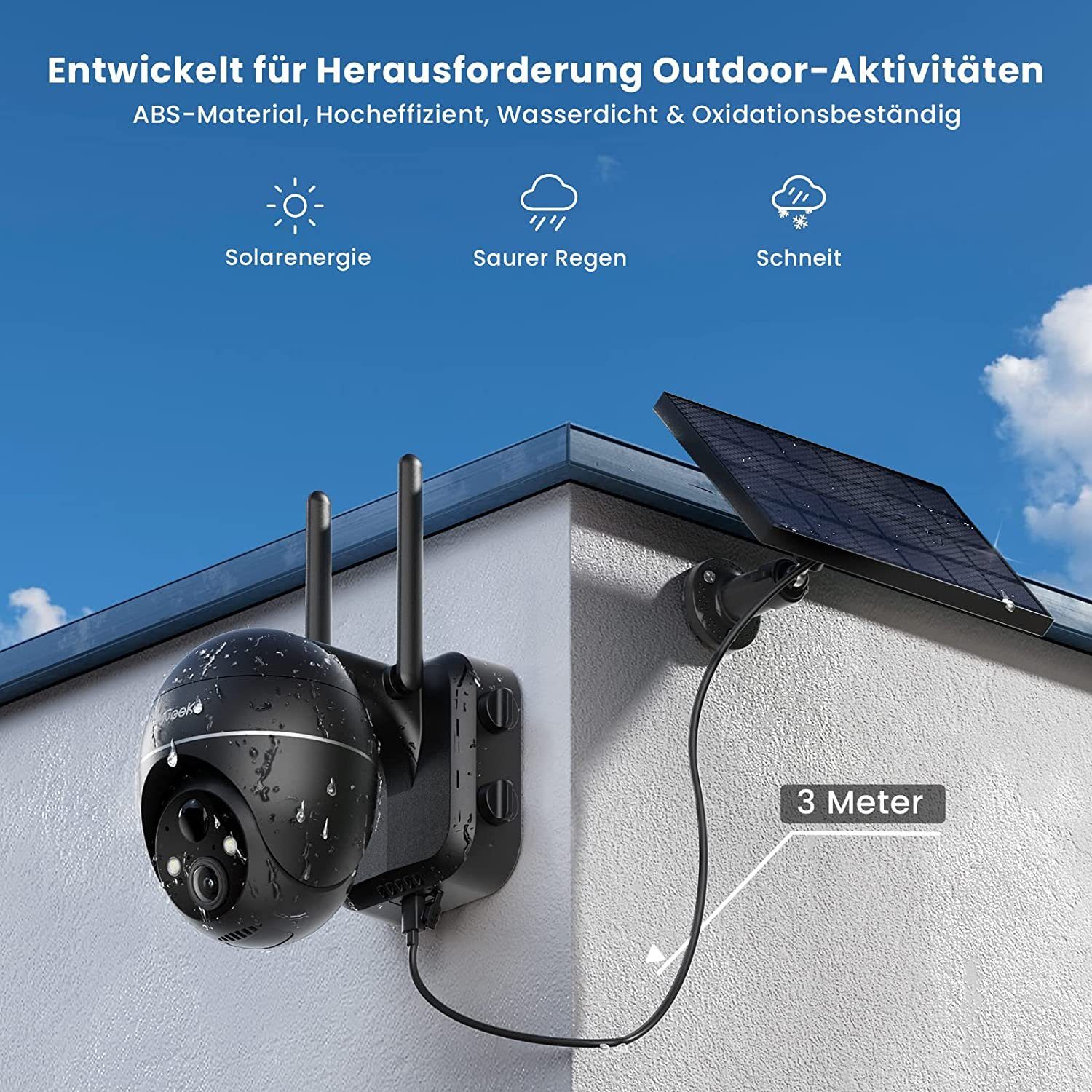 ieGeek 5MP 2K Überwachungskamera Akku PTZ Überwachungskamera WLAN Solarpanel Überwachungskamera (Außenbereic, Aussen, Außen, Innenbereich, PIR-Bewegungsmelder, 30M Farbige Nachtsicht, Zwei-Wege-Audio, 2.4GHZ WiFi, 4DBi WLAN-Antenne,Alexa Kamera, AI-A