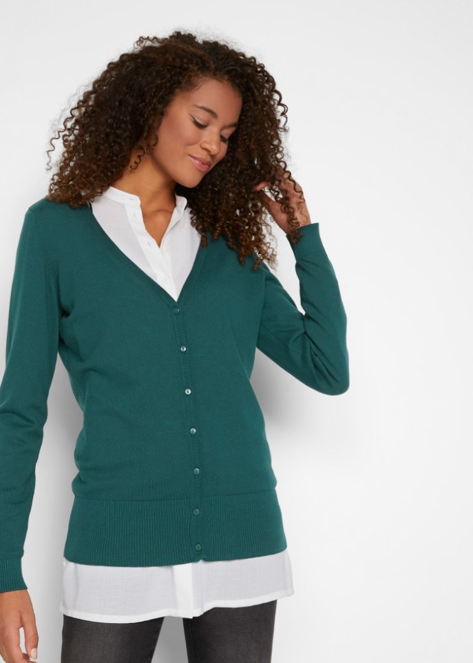 Basic Feinstrickjacke mit Knopfleiste