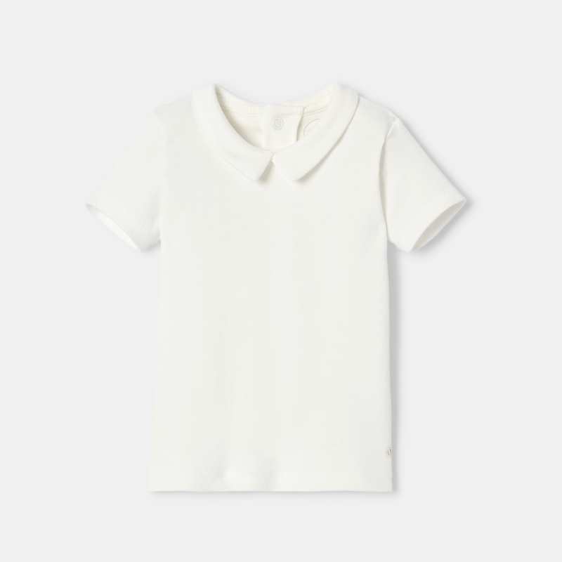 T-shirt col polo à manches courtes en coton bio blanc naissance Absorba