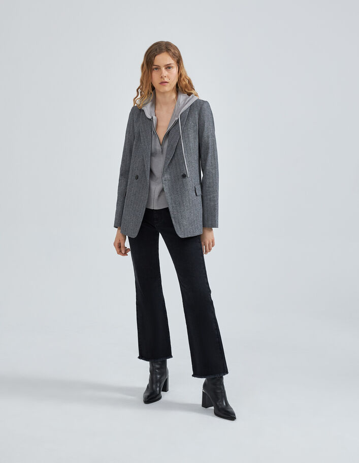 Cardigan gris tricot jacquard message devant dos Femme
