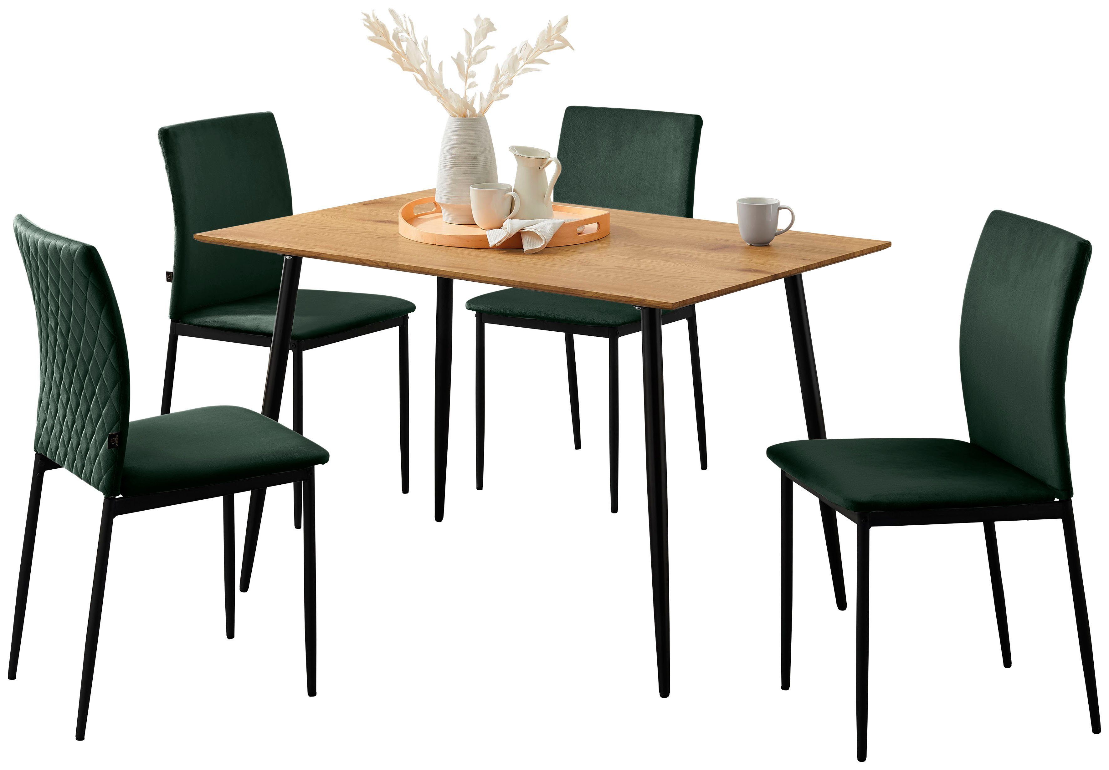 Leonique Essgruppe Pavia + Eadwine, (Spar-Set, 5-tlg., Tisch mit 4 Stühlen), Esszimmerstühle mit Kunstleder oder Samtstoff
