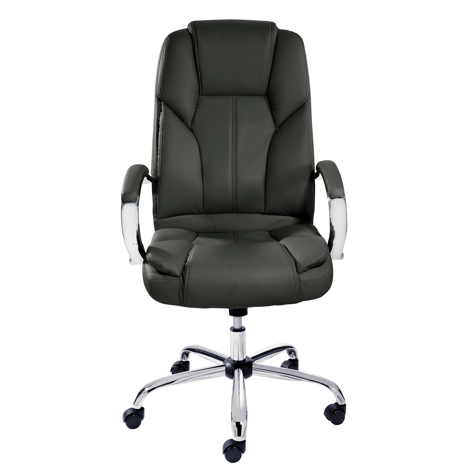TPFLiving Chefsessel Dallas mit abgebremsten Rollen (XXL Bürostuhl ergonomisch gepolsterter Schreibtischstuhl), Drehstuhl aus Kunstleder, Belastbarkeit bis 215kg - Schwarz