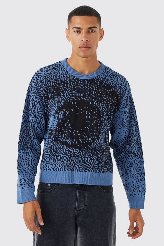 Kastiger Strickpullover mit Print