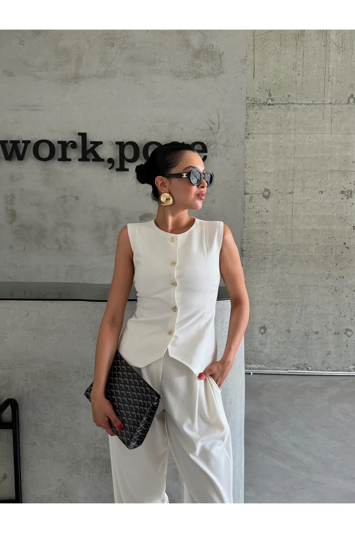 Laluvia  Set aus Weste und Hose aus ecrufarbenem Baumwollstoff