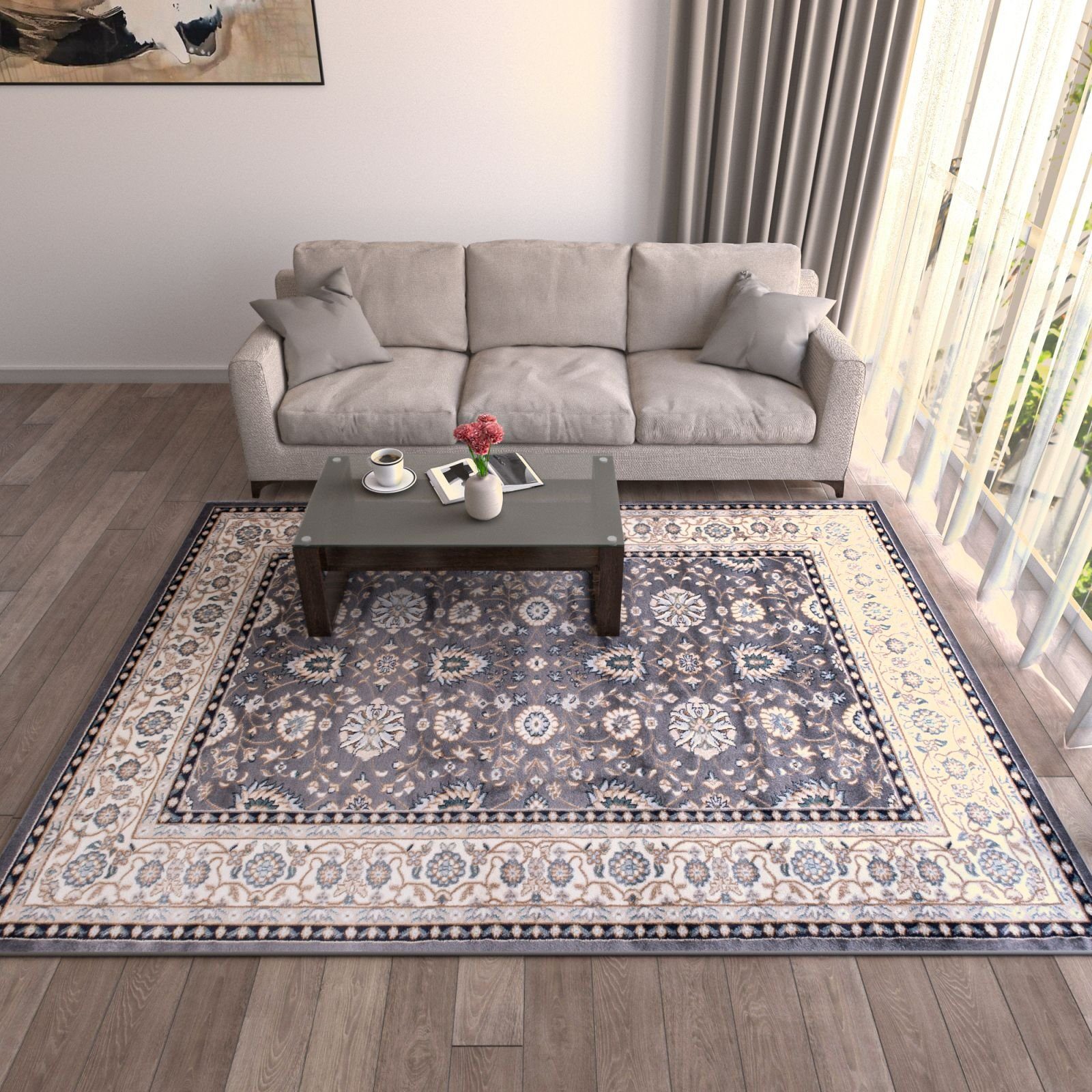 Orientteppich Oriente Teppich - Traditioneller Teppich Orient Grau, Mazovia, 60 x 100 cm, Geeignet für Fußbodenheizung, Pflegeleicht, Wohnzimmerteppich