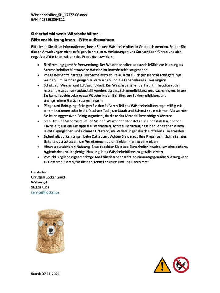 kobolo Wäschekorb BEAR72 in Braun günstig kaufen onesize