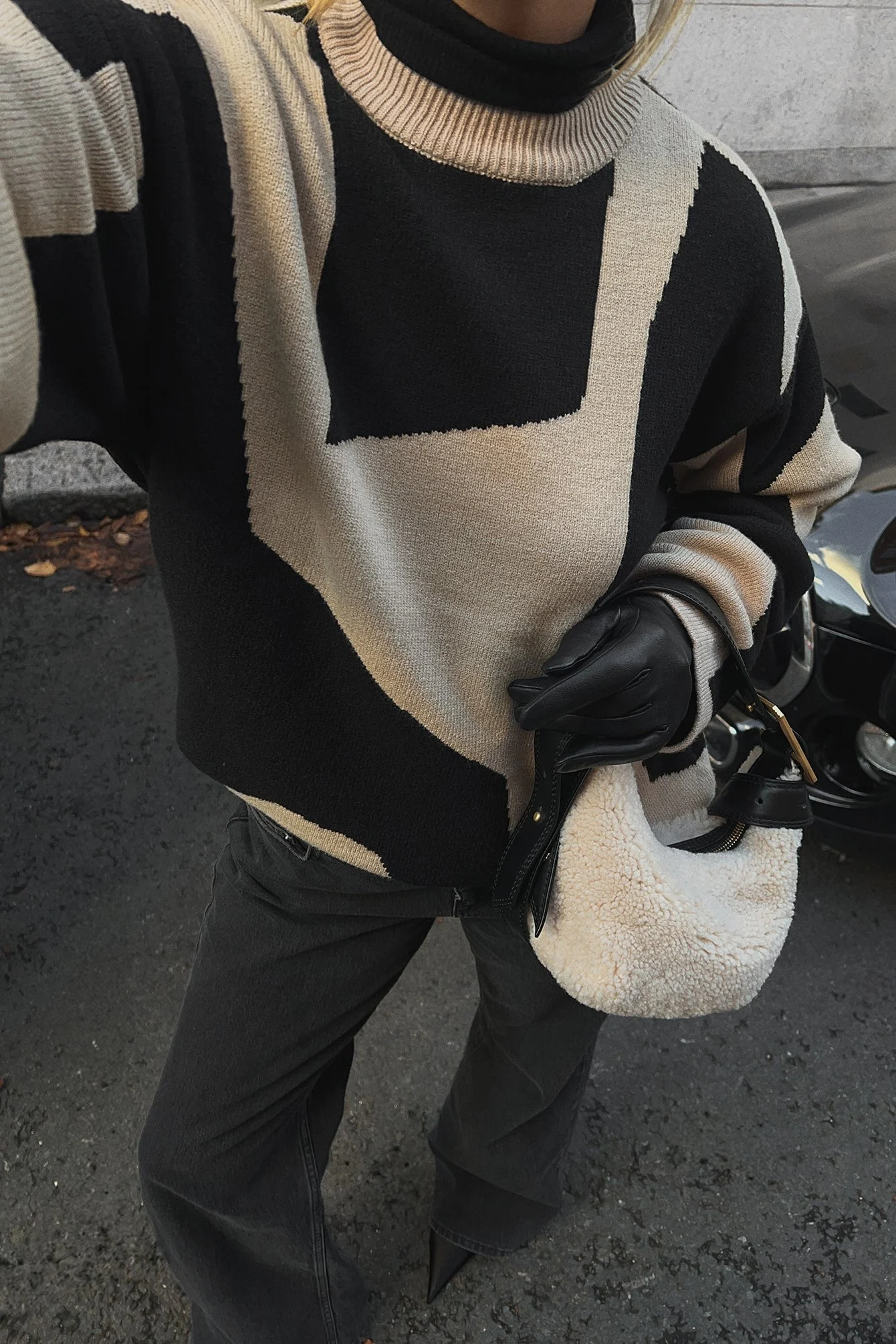Jacquardgemusterter Rundhalsausschnitt Strickpullover