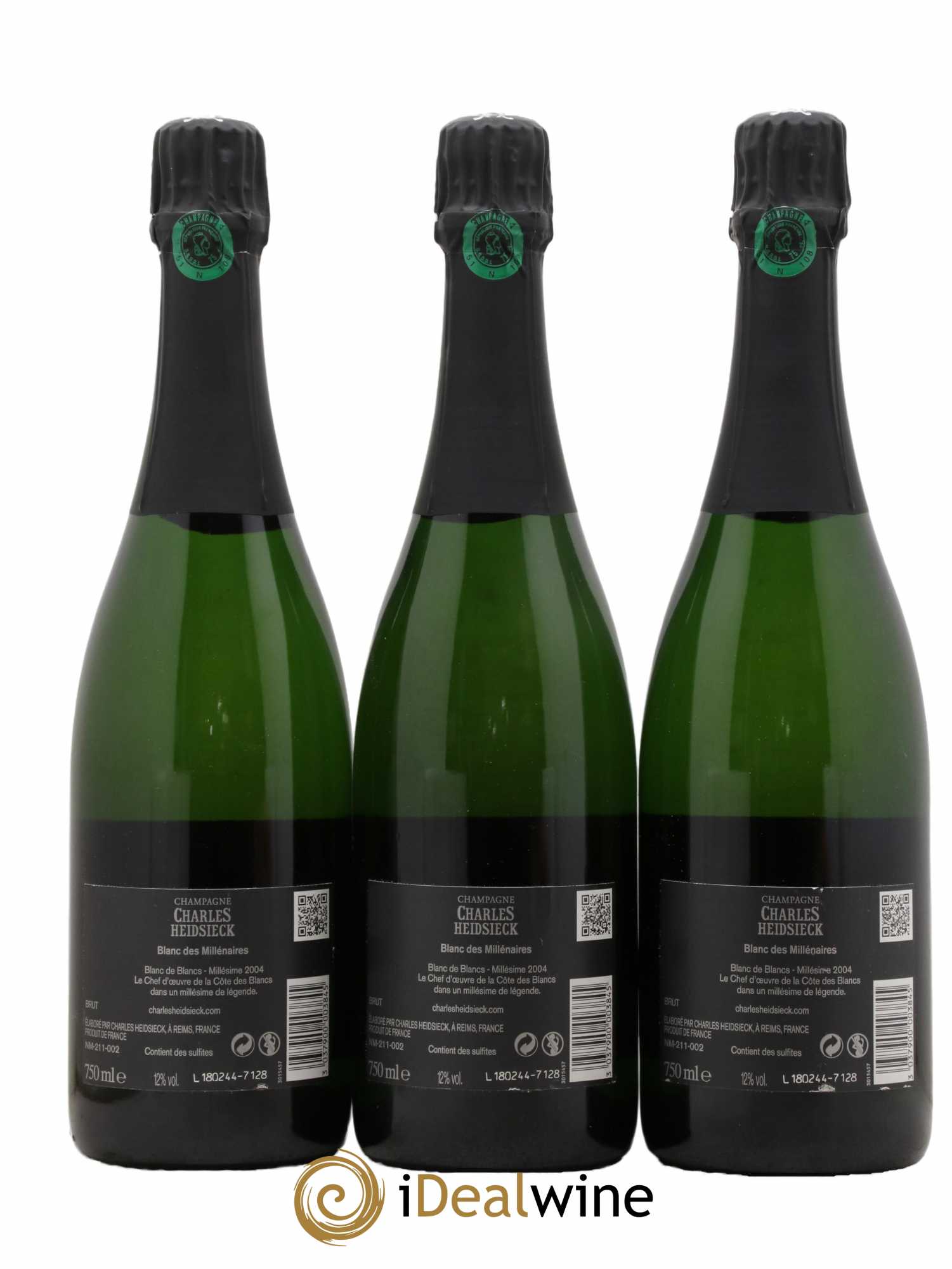 Blanc de Blancs Blanc des Millénaires Charles Heidsieck  2004 - Lot de 3 Bouteilles
