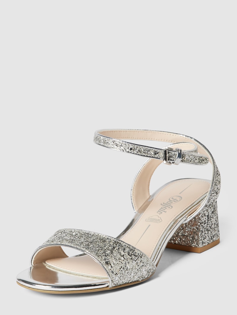 Sandaletten mit Paillettenbesatz in silber