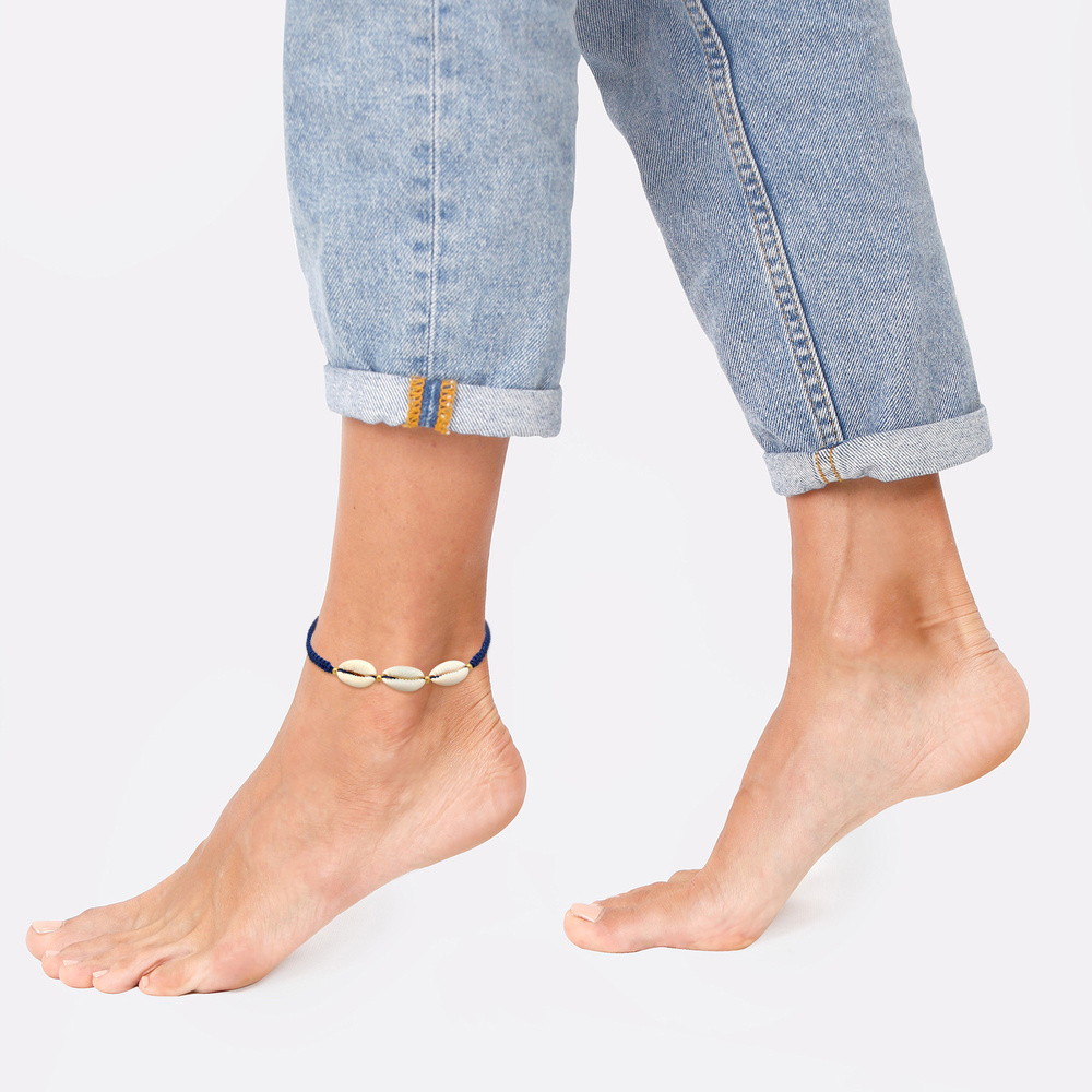 Elli Elli Bracelet de Cheville Femmes Kauri Shell Ocean Nylon Summer Ajustable en arge Bijoux