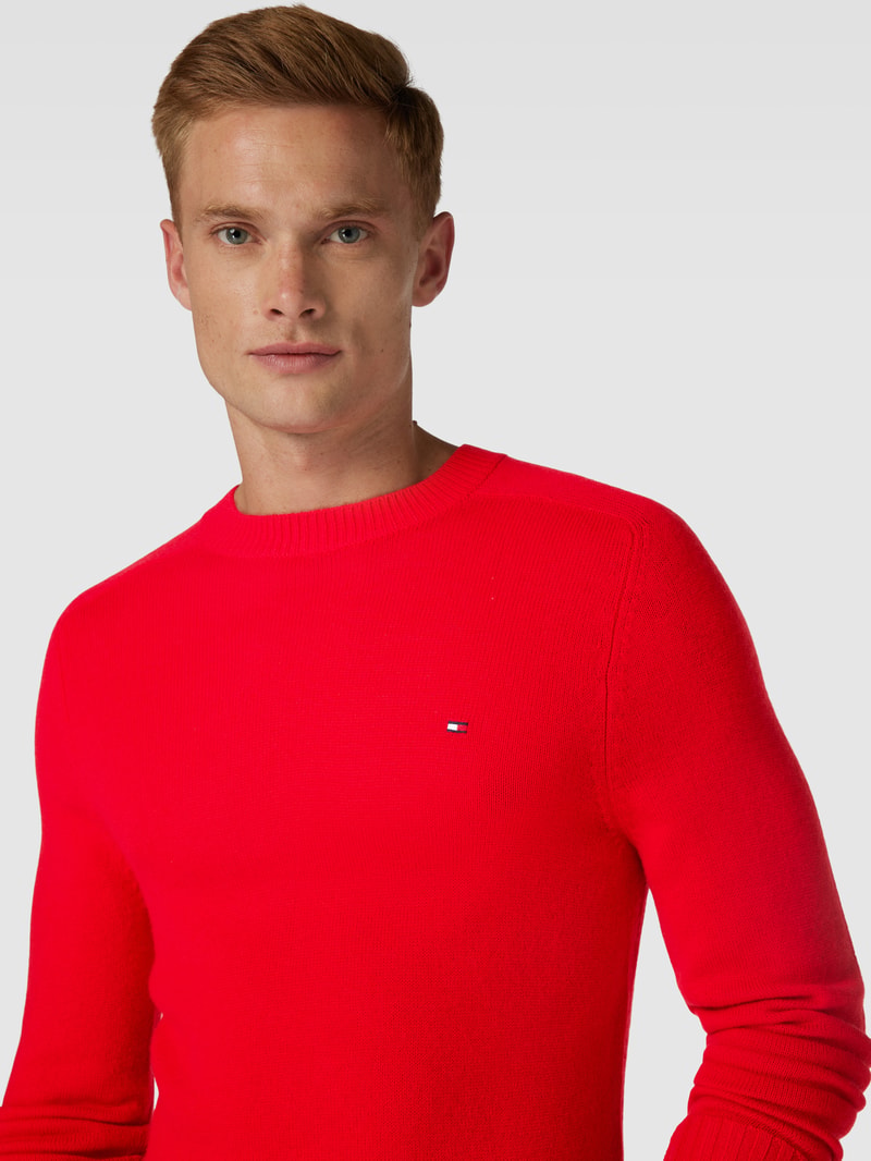 Strickpullover mit Label-Stitching Modell 'MERINO' in rot