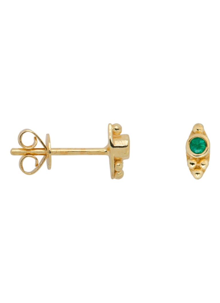 Anna + Nina Single Bindi single stud earring of 14 carat yellow gold with emerald
