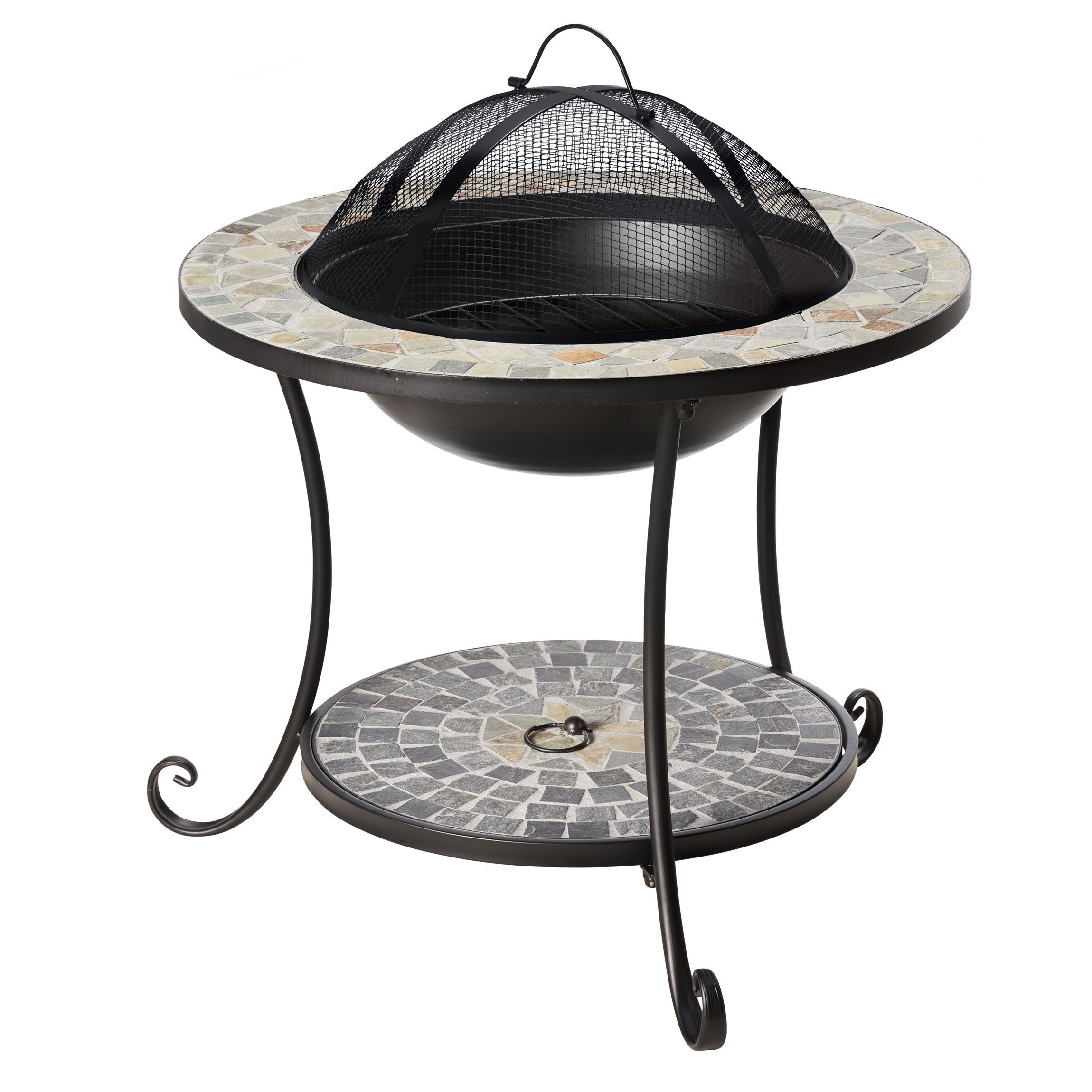 Gartenfreude Feuerstelle Feuerschale Mosaik Feuerkorb mit Funkenschutz, (58 x 44 cm)