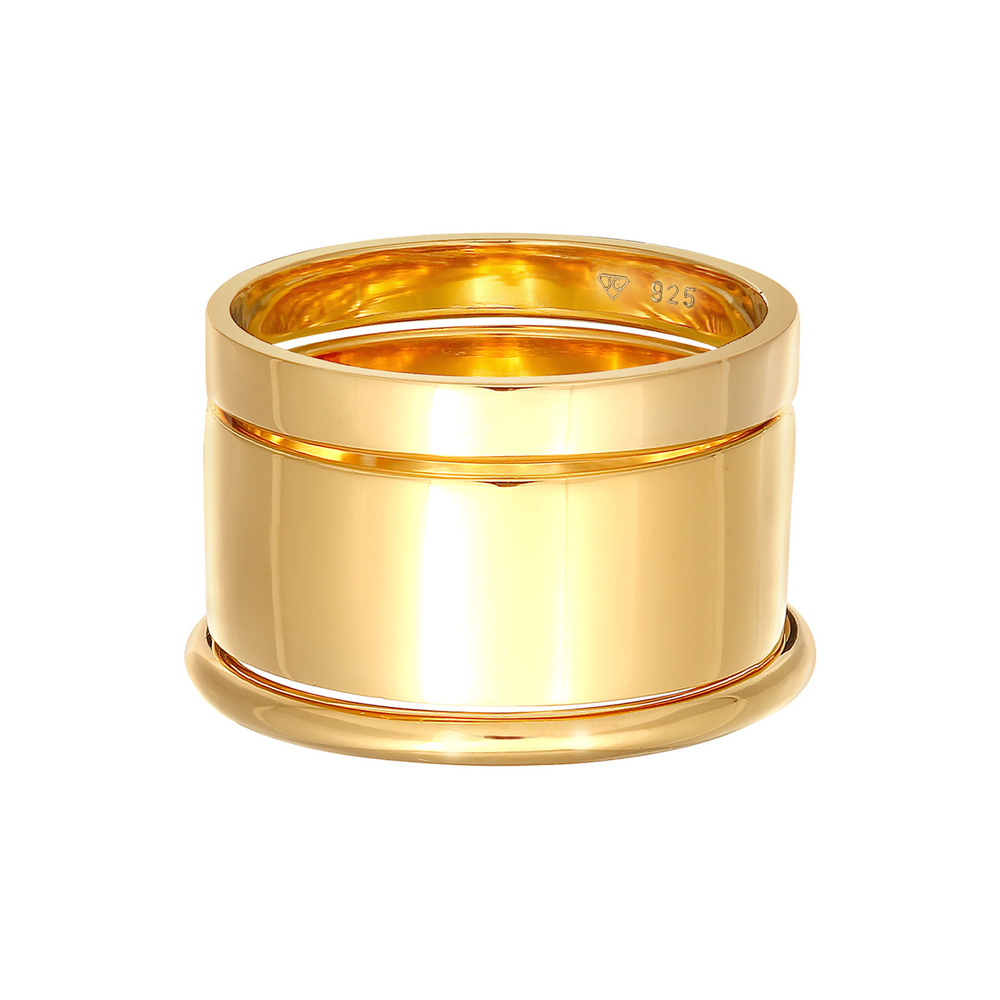Elli Elli Bague Lot de 3 bagues pour dames en argent sterling 925 plaqué or, larges et Bague