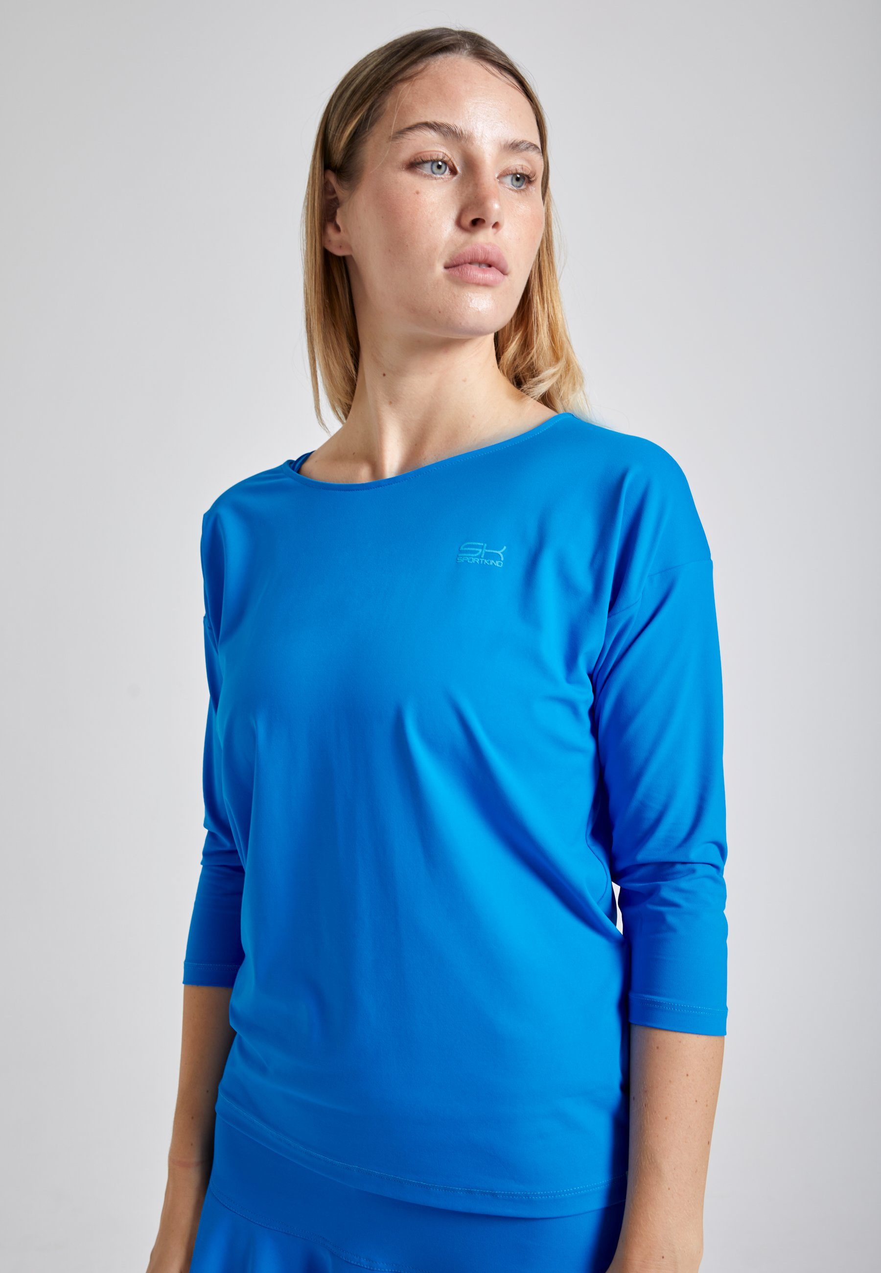 SPORTKIND Funktionsshirt Tennis 3/4 Loose Fit Shirt Mädchen & Damen cyan blau