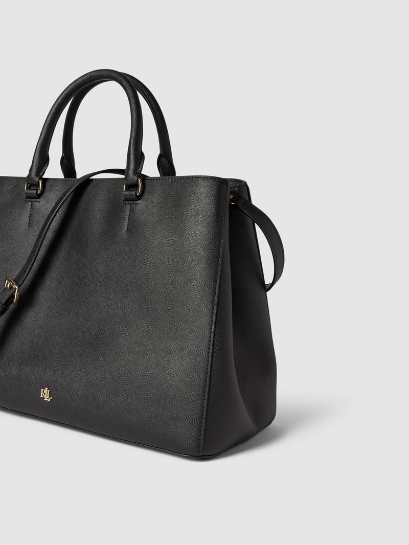 Handtasche aus Rindsleder mit Label-Applikation in schwarz