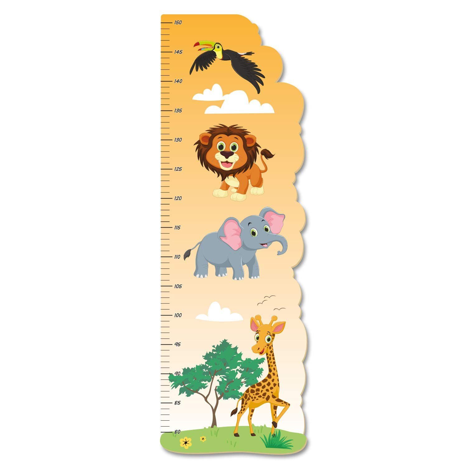 Kreative Feder Messlatte „Tiere aus Afrika“ für Kinder, Messlatte fürs Kinderzimmer im Norwegian Style; Messbereich 80–150 cm