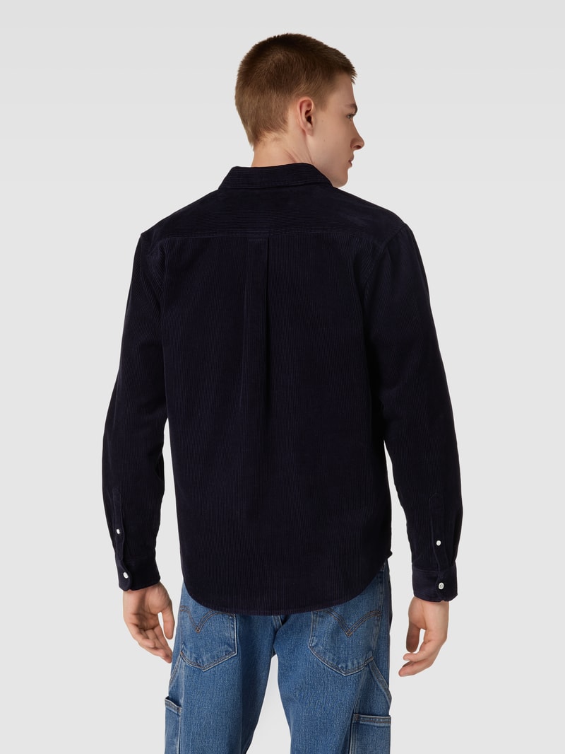 Regular Fit Cordhemd mit Logo-Stitching Modell 'MADISON' in marineblau
