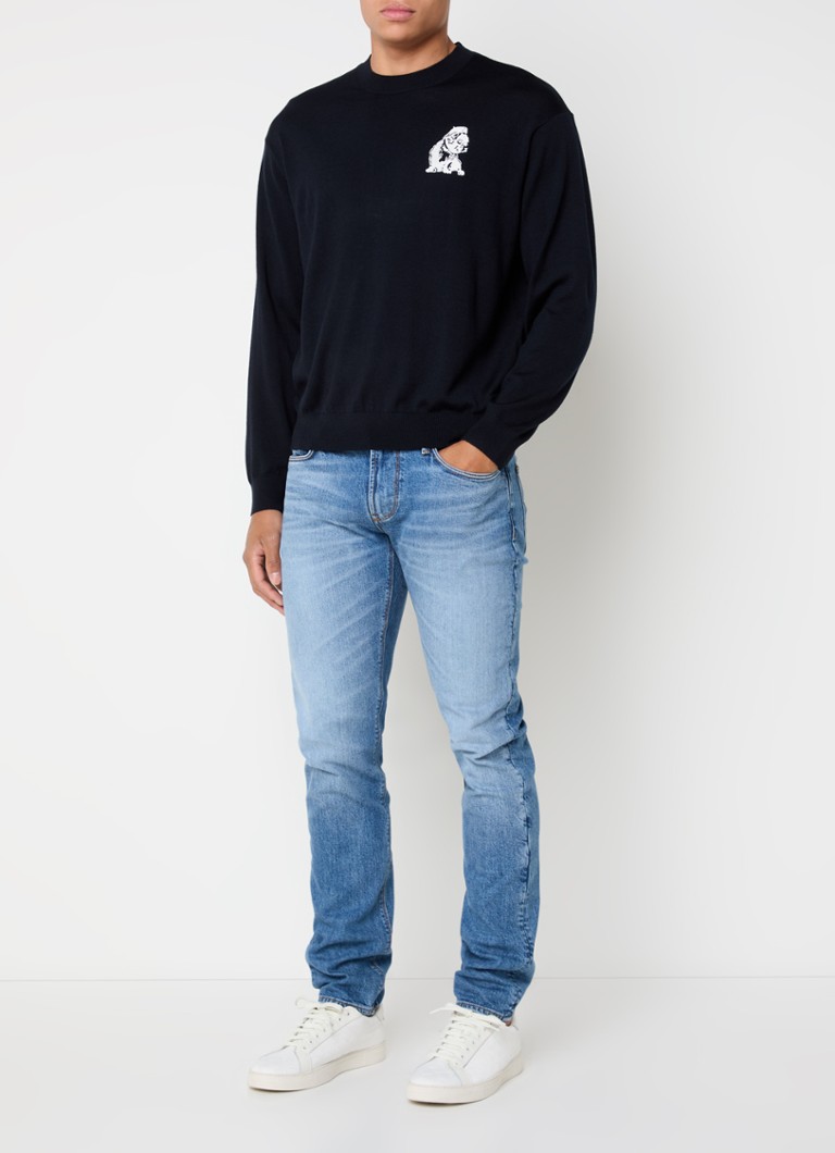 Pulover Emporio Armani din lână virgină fină cu logo brodat.