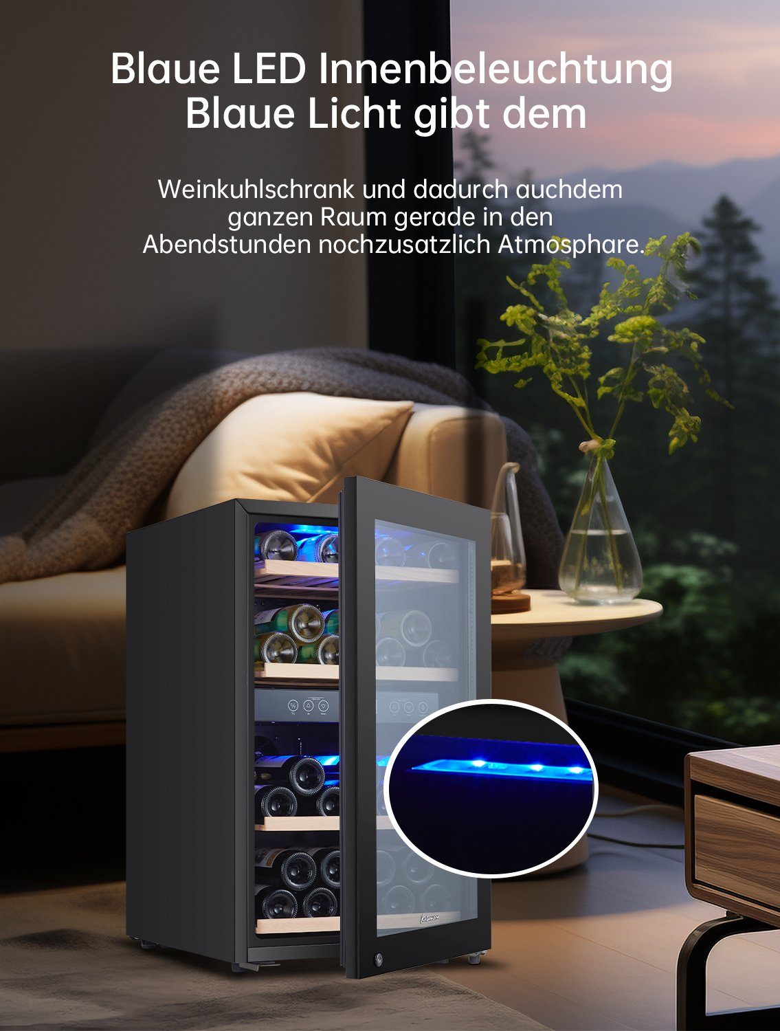 kalamera Weinkühlschrank KRC-120BFG, für 45 Standardflaschen á 0,75l,2 Zonen