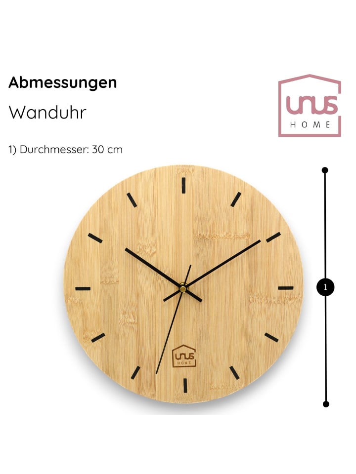 UNUS Wanduhr Wand-Uhr in Natur günstig kaufen 30 cm