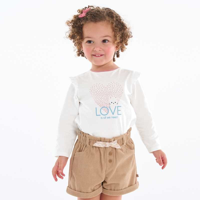 T-shirt impression cœur à volants blanc bébé fille